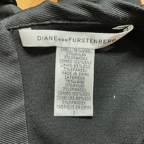 DIANE VON FURSTENBERG  Wool Blend Black Dress 100% Silk Trim Side Zipper US Sz 2 - Picture 5 of 10